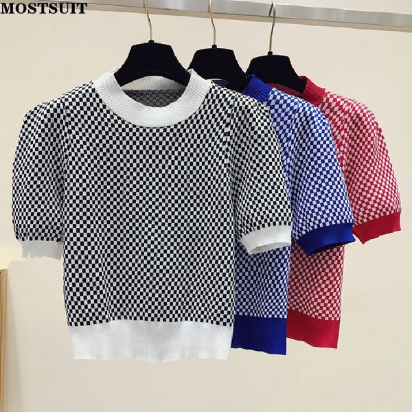 2022 summer checkerboard knit pullover women color-blocked round neck sweaters slim fashion ladies knitwear, White
2022 summer checkerboard knit pullover women color-blocked round neck sweaters slim fashion ladies knitwear, White