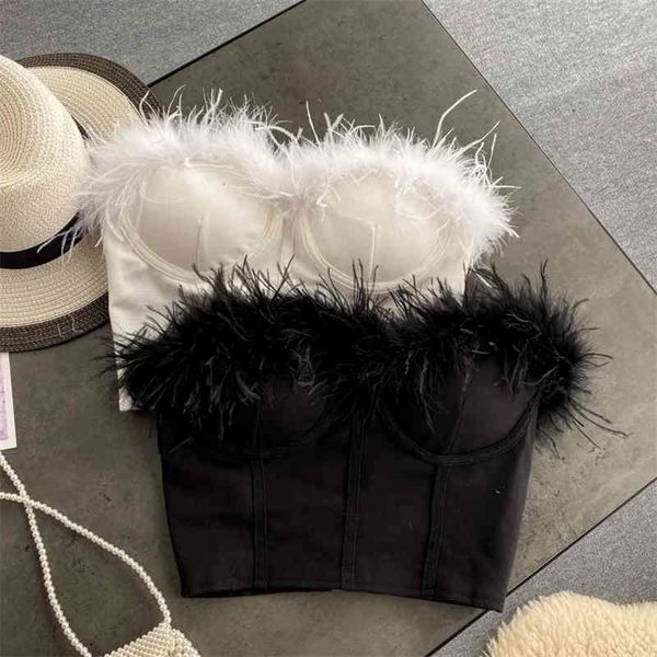 ins fashion women faux feather strapless bandage white black summer sleeveless slim back zipper club party tube crop 210326
ins fashion women faux feather strapless bandage white black summer sleeveless slim back zipper club party tube crop 210326