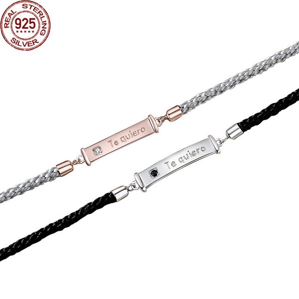 i love you lovers charm bracelet pure silver a pair of creative korean knitting hand rope simple letter jewelry gift, Golden;silver