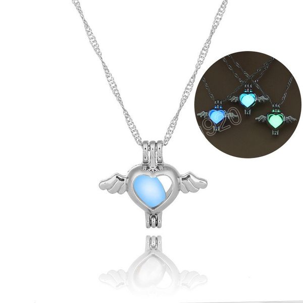 luminous pendant silver heart fashion fluorescence pendant necklace glow in the dark necklaces women halloween jewelry gifts