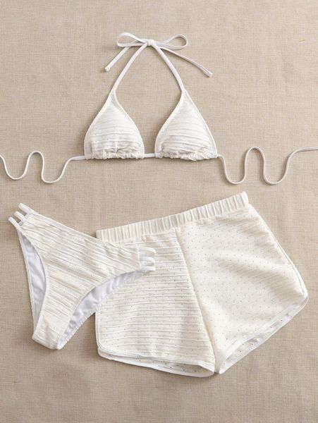 3pack plain schiffy triangle bikini swimsuit & swim shorts a8ng#, White;black 
3pack plain schiffy triangle bikini swimsuit & swim shorts a8ng#, White;black