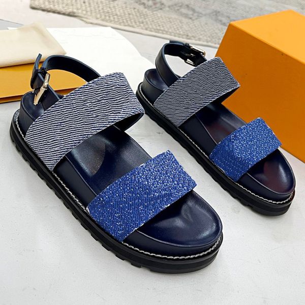 paseo flat comfort sandals re interpretation of one of the two front straps in summer denim a back strap with brands graphic logo and calfsk, Black
paseo flat comfort sandals re interpretation of one of the two front straps in summer denim a back strap with brands graphic logo and calfsk, Black