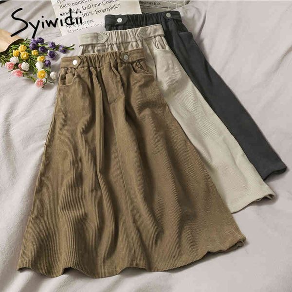 vintage elastic high waist skirt women button midcalf back casual aline solid spring korean fashion skirts 210415, Black
vintage elastic high waist skirt women button midcalf back casual aline solid spring korean fashion skirts 210415, Black