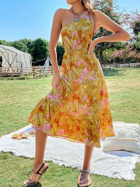 paisley print one shoulder ruffle hem dress e3ul#, Black;gray
paisley print one shoulder ruffle hem dress e3ul#, Black;gray