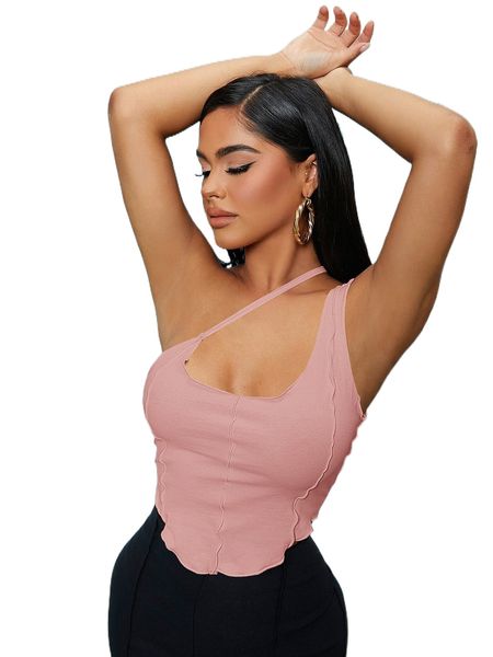 sxy solid one shoulder crop v6rk#, White