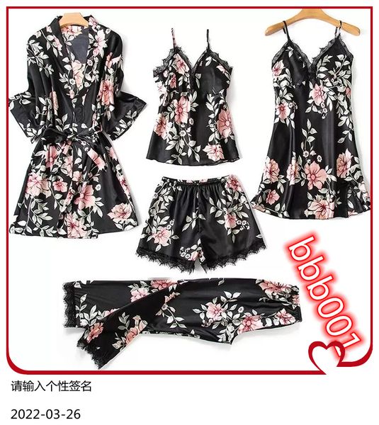 women's sleepwear 2022 pajamas set stain women silk dressing gown summer robe 5 piece, Black;red
women's sleepwear 2022 pajamas set stain women silk dressing gown summer robe 5 piece, Black;red