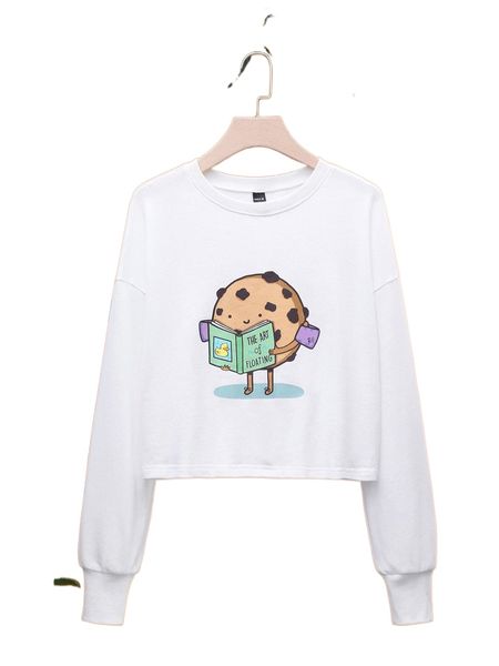 x rili cartoon graphic drop shoulder crop sweatshirt e0s4#, Black