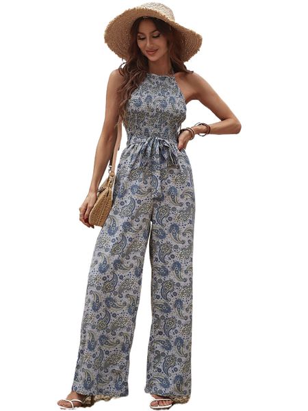 paisley print tie backless wide leg jumpsuit p4ce#, Black;white 
paisley print tie backless wide leg jumpsuit p4ce#, Black;white