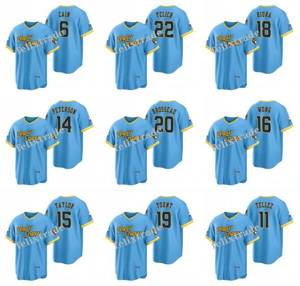 2022 city connect jersey milwaukee christian yelich lorenzo cain omar narvaez rowdy tellez peterson taylor wong hiura yount brosseau adames, Blue;black
2022 city connect jersey milwaukee christian yelich lorenzo cain omar narvaez rowdy tellez peterson taylor wong hiura yount brosseau adames, Blue;black