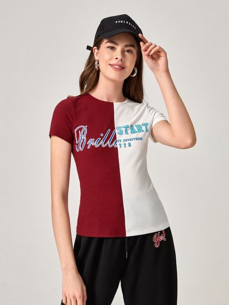 color block rib knit tee e8kx#, White 
color block rib knit tee e8kx#, White