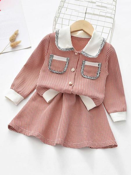 little girl's patchwork collar pearl button jacket with skirt she, White
little girl's patchwork collar pearl button jacket with skirt she, White