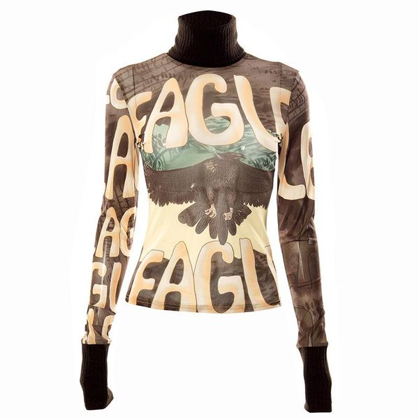women's t-shirt spring and autumn printed turtleneck pullover long sleeve mesh micro-transparent casual top, White
women's t-shirt spring and autumn printed turtleneck pullover long sleeve mesh micro-transparent casual top, White