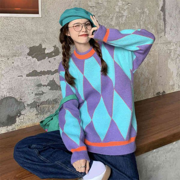new fashion women stitching plaid sweater sweet loose and versatile warm knit for, White
new fashion women stitching plaid sweater sweet loose and versatile warm knit for, White