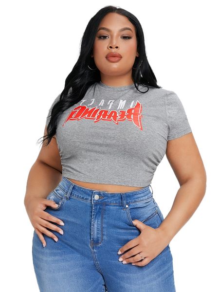sxy plus letter graphic crop tee c6xv#, Black