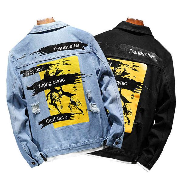 men's jackets spring and autumn men's jacket youth leisure trend print hole cowboy coat men gpwo, Black;brown
men's jackets spring and autumn men's jacket youth leisure trend print hole cowboy coat men gpwo, Black;brown
