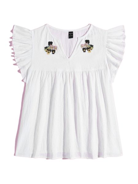 x inner bloom floral embroidered ruffle trim n11b#, White
x inner bloom floral embroidered ruffle trim n11b#, White