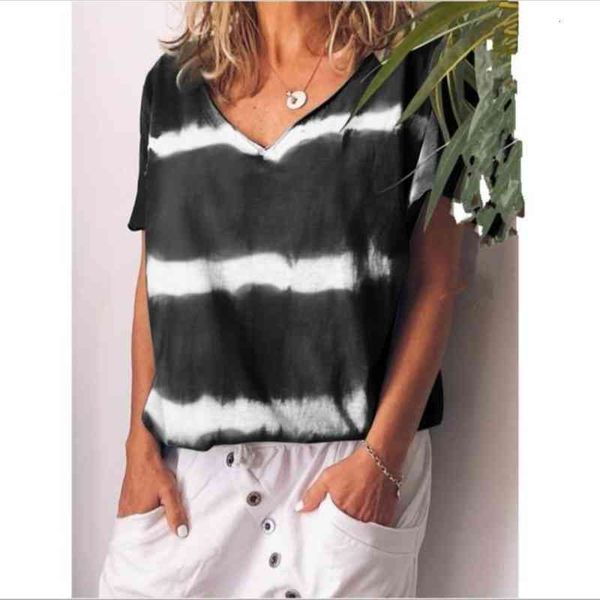 women's t-shirt loose pullover multicolor stripe v-neck short sleeve t-shirt 5zia, White
women's t-shirt loose pullover multicolor stripe v-neck short sleeve t-shirt 5zia, White