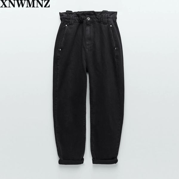 xnwmnz za women baggy paperbag highwaist jeans elastic waist front pockets zip metal button female pants 210513, Blue
xnwmnz za women baggy paperbag highwaist jeans elastic waist front pockets zip metal button female pants 210513, Blue