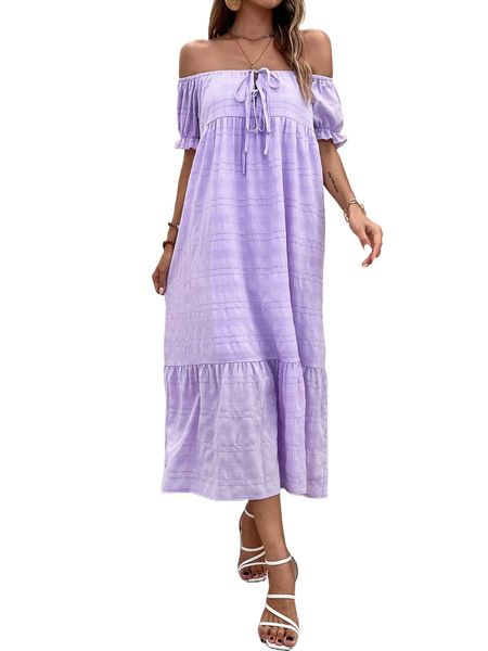 off shoulder tie front puff sleeve ruffle hem smock dress s0yi#, Black;gray
off shoulder tie front puff sleeve ruffle hem smock dress s0yi#, Black;gray