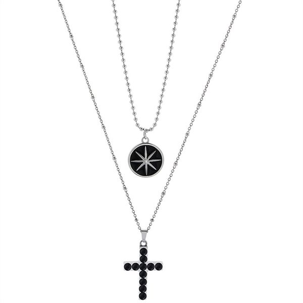 original design american street black zircon cross man star round necklace hip-hop double-layer suit fashion stacking accessorie, Silver
original design american street black zircon cross man star round necklace hip-hop double-layer suit fashion stacking accessorie, Silver