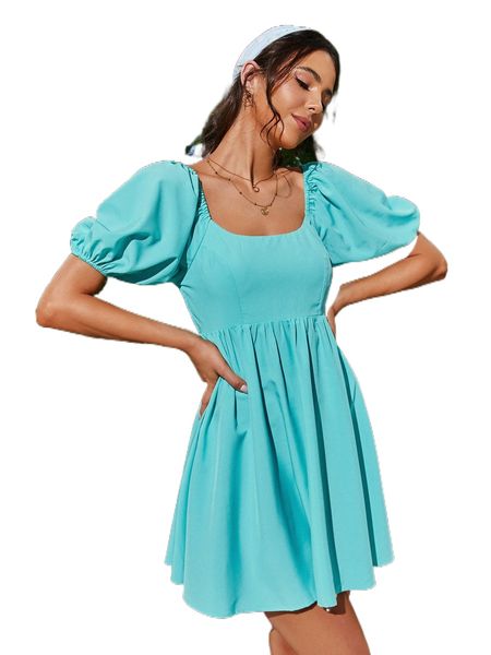 puff sleeve shirred a-line dress 44dq#, Black;gray
puff sleeve shirred a-line dress 44dq#, Black;gray