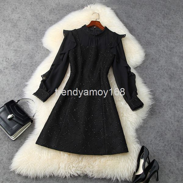 casual dresses winter women's ruffle chiffon stitched bright silk small black dress, celebrity temperament dress t11676, Black;gray
casual dresses winter women's ruffle chiffon stitched bright silk small black dress, celebrity temperament dress t11676, Black;gray