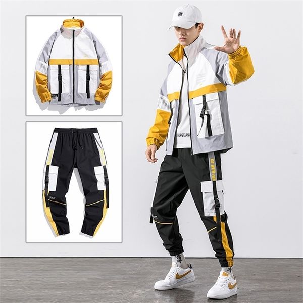 hip hop workwear jacket mens tracksuit jacketpants 2pc sets baseball loose zipper ribbons coat long pants mens clothing 201128, Gray
hip hop workwear jacket mens tracksuit jacketpants 2pc sets baseball loose zipper ribbons coat long pants mens clothing 201128, Gray