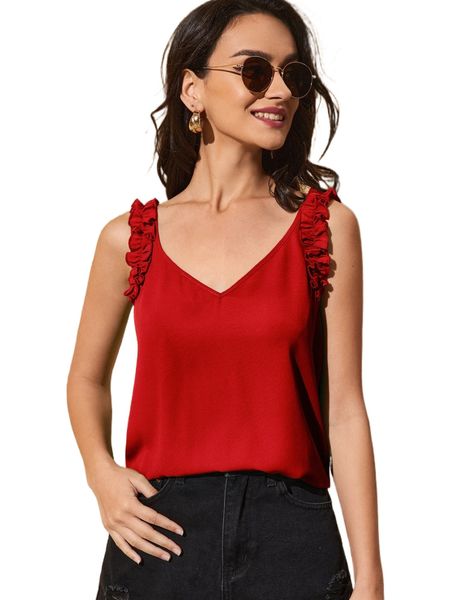 solid ruffle trim tank 54i0#, White
solid ruffle trim tank 54i0#, White