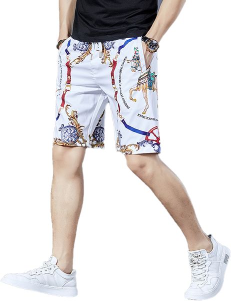 men's shorts 2022 trendy fashion black gold casual personality print horse white men bermuda short, White;black
men's shorts 2022 trendy fashion black gold casual personality print horse white men bermuda short, White;black