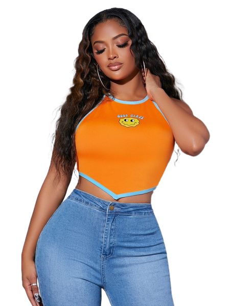 sxy cartoon graphic tie backless halter j9jn#, White