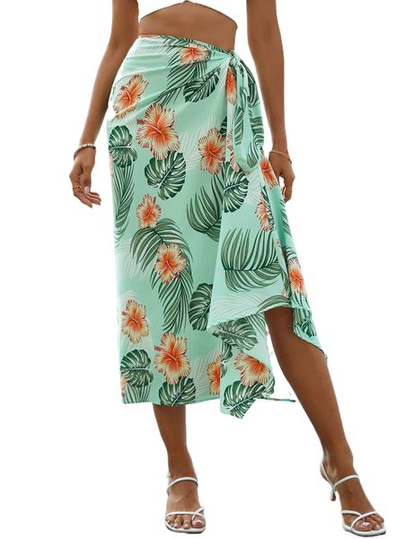 tropical print knot side asymmetrical hem skirt l4fk#, Black
tropical print knot side asymmetrical hem skirt l4fk#, Black