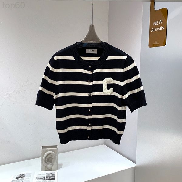 women's t-shirt designer high setting ce home slim short style pullover stripe ice silk knitted sleeve t-shirt women's summer thin, White
women's t-shirt designer high setting ce home slim short style pullover stripe ice silk knitted sleeve t-shirt women's summer thin, White