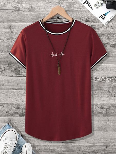men letter graphic contrast trim tee 4260#, White;black 
men letter graphic contrast trim tee 4260#, White;black