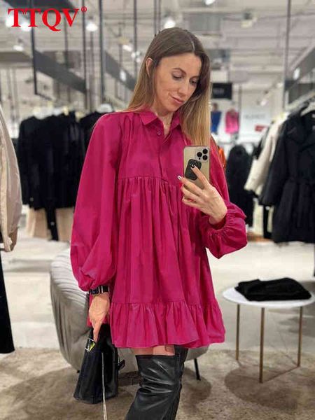 ttqv elegant loose pink women's dress autumn fashion turn-down collar puff sleeve mini dresses casual pleated solid female dress t22080, Black;gray
ttqv elegant loose pink women's dress autumn fashion turn-down collar puff sleeve mini dresses casual pleated solid female dress t22080, Black;gray