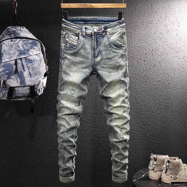 men's jeans italian fashion brand worn jeans men's nostalgic slim fit small foot trend casual elastic pants v8jg, Blue
men's jeans italian fashion brand worn jeans men's nostalgic slim fit small foot trend casual elastic pants v8jg, Blue