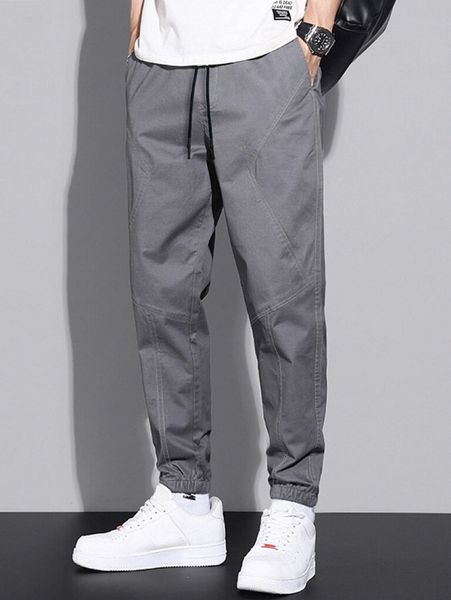 men drawstring waist tapered pants d3il#, Black 
men drawstring waist tapered pants d3il#, Black