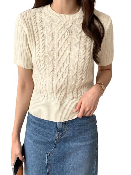 dazy solid cable knit l12i#, White;black