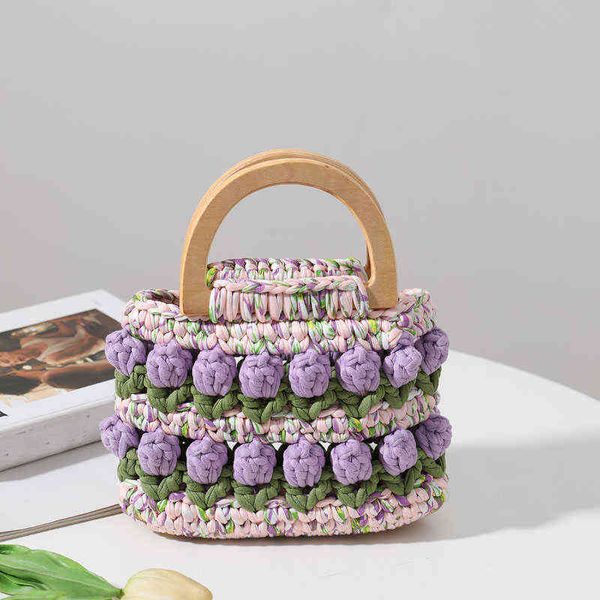 women bag wood handle flower woven thread handmade beach totes summer designer kawaii cute sweet handbag 220610
women bag wood handle flower woven thread handmade beach totes summer designer kawaii cute sweet handbag 220610