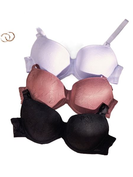 3pack floral lace underwire bra r5hi#, Black;red