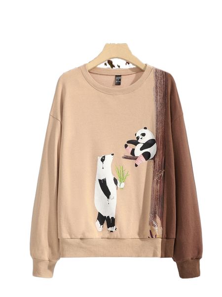 x paula oliosi panda print drop shoulder pullover c5ye#, Black