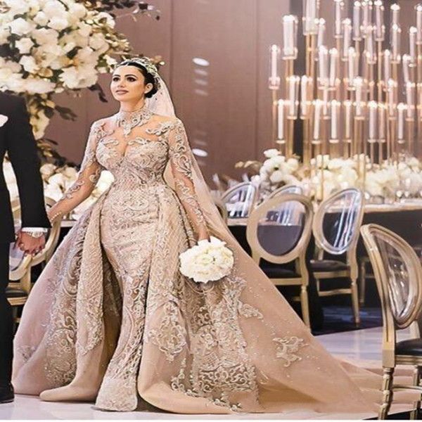 vintage luxurious elegant mermaid wedding dresses with detachable train long sleeve lace bridal gowns robe de mariée, White
vintage luxurious elegant mermaid wedding dresses with detachable train long sleeve lace bridal gowns robe de mariée, White