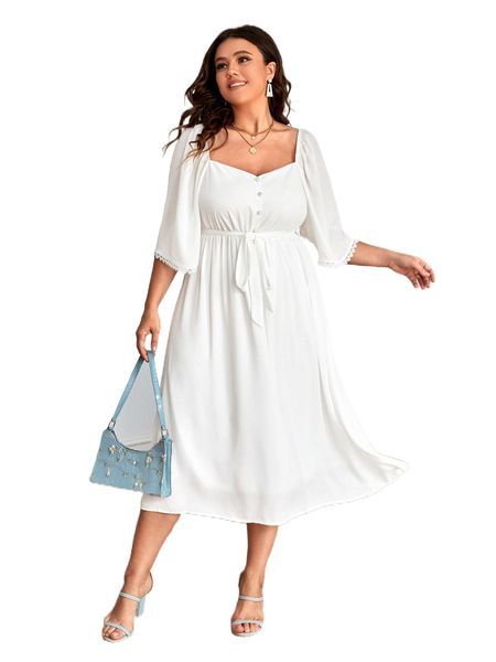 plus sweetheart neck belted a-line dress c7rf#, Black