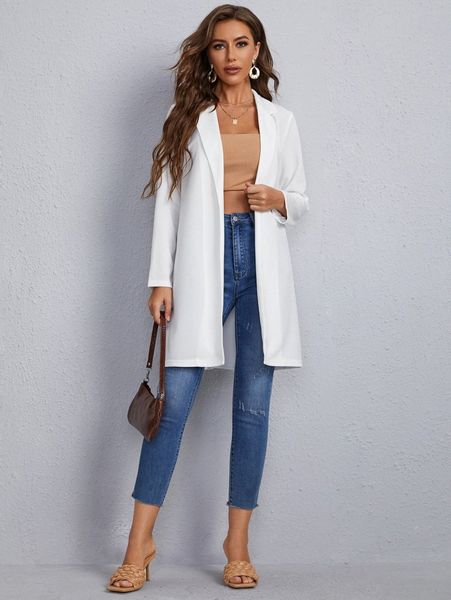 open front longline blazer m83r#, White