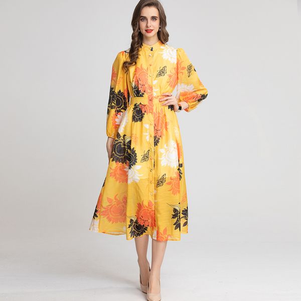 women's runway dresses stand collar long sleeves single breasted printed fashion casual mid vestidos, Black
women's runway dresses stand collar long sleeves single breasted printed fashion casual mid vestidos, Black