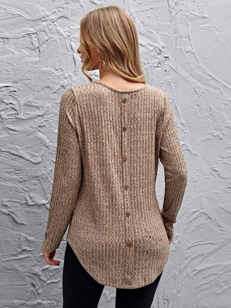 button detail back curved hem tee c9l9#, White
button detail back curved hem tee c9l9#, White