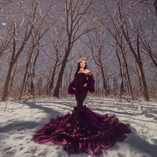 purple trumpet prom dresses for women tiered ruffles maternity pshoot robes for baby showers elegant lady evening gowns, Black
purple trumpet prom dresses for women tiered ruffles maternity pshoot robes for baby showers elegant lady evening gowns, Black