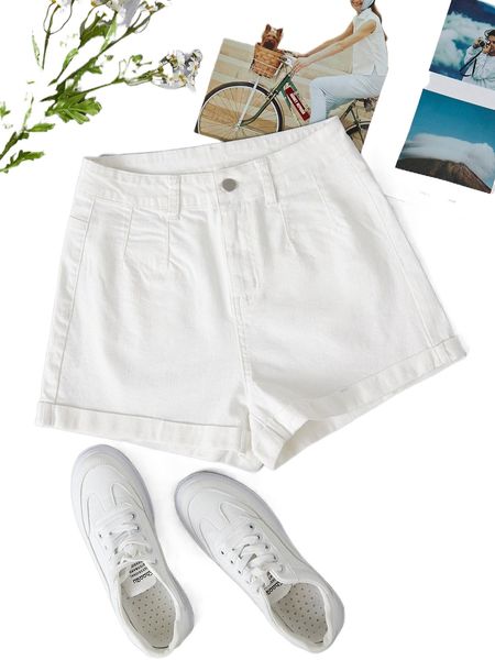 rolled hem zipper fly shorts 24hd#, White;black
rolled hem zipper fly shorts 24hd#, White;black