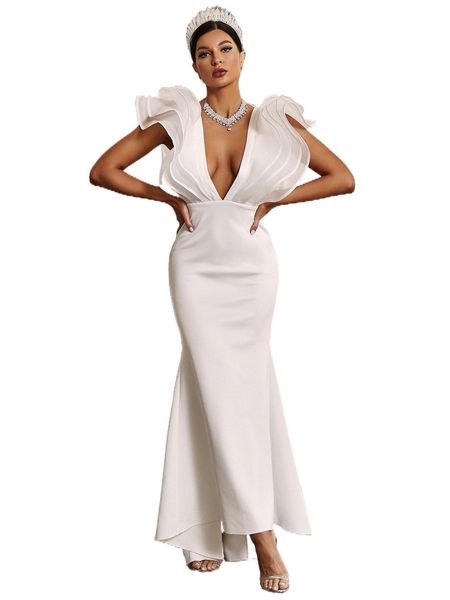 plunging neck backless knot exaggerated ruffle trim mermaid hem formal dress i7tw#, Black;gray
plunging neck backless knot exaggerated ruffle trim mermaid hem formal dress i7tw#, Black;gray