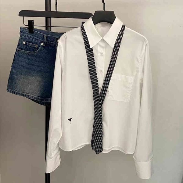 women's polos white shirt female polka dot tie long sleeve lapel loose foreign style temperament small bee embroidery pocket shirt top
women's polos white shirt female polka dot tie long sleeve lapel loose foreign style temperament small bee embroidery pocket shirt top