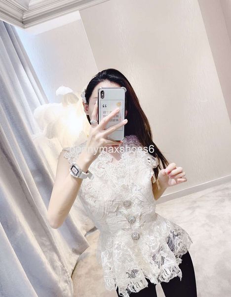 women's knits & tees summer net red same water-soluble lace stitched v-neck drill button hollowed out vest top, White
women's knits & tees summer net red same water-soluble lace stitched v-neck drill button hollowed out vest top, White